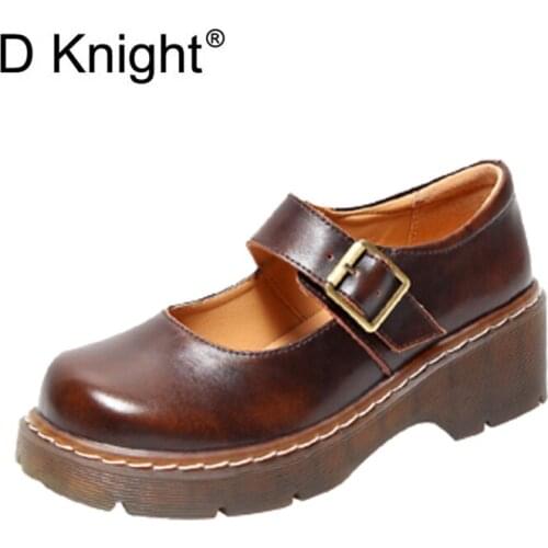 Vintage Buckle Mary Janes Shoes Women Casual Student Leather Platform Oxford Shoes 2020 New Japanese Style Thick Bottom Creepers