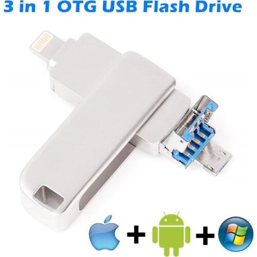 Silver OTG Pendrive for iphone12/11/X/9/8/7/6/5S USB 3.0 16GB 32GB 64GB 128GB USB Flash Drive for lightning/Andriod/PC