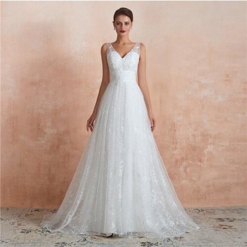 In Stock Lace with Tulle V-Neck Tank Abito da sposa Vestidos de novia Robe mariage Trouwjurk Plus size wedding dress 31370
