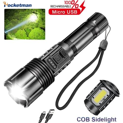 Bright 60000LM flashlight xhp50.2 most powerful flashlight 18650 torch xhp50 lanterna camping hand light lamp with sidelight