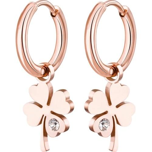New Four Leaf Clover Earrings for Women Gold Silver Plated Hoops Stainless Steel with Zircon Fashion Jewelry Never Fade