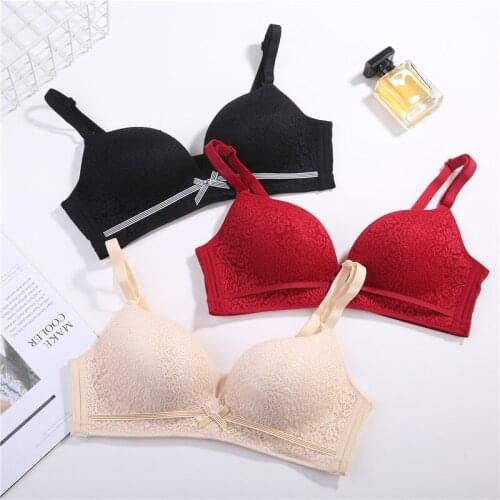 Womens Push Up Bra Sexy Triangle Brassiere Underwire Lace Bra Bralette Lingerie Small Breast Adjusts Female Underwear Gather
