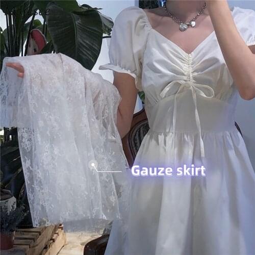 Dress Sets Women Princess Lace French Knee Length Tender Stylish Girls Party Puff Sleeves Design Retro Outfits White Temperament