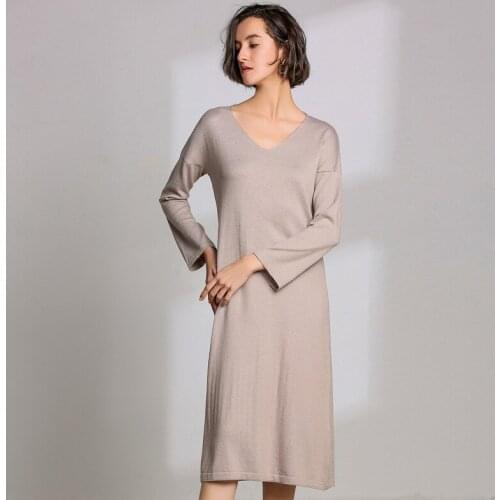 Women sexy Dress Spring V-neck Wool Knitted Sweater Dresses Female Vestidos Loose Casual Large Size Summer Dress 2019 Robe Pull