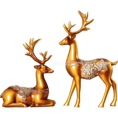 1 Pair American Style Animal Deer Lover Figurines Resin Miniature Statue Home Cabinet Decoration For Wedding Couple Gifts