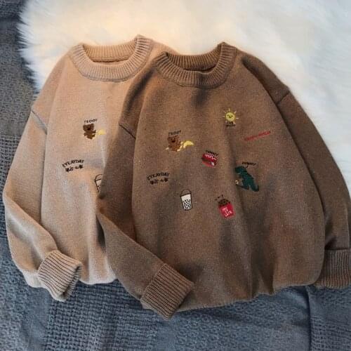 2020 Fall Winter New Fashion Cartoons Suede Sweater Long Sleeve O-Neck Women Casual Warm Pullovers Korean Sweater oversize women