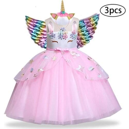 New Girls Dress 3pcs Kids Dresses For Girl Unicorn Party Dress Christmas Carnival Costume Child Princess Dress 3 5 6 8 9 10 Year
