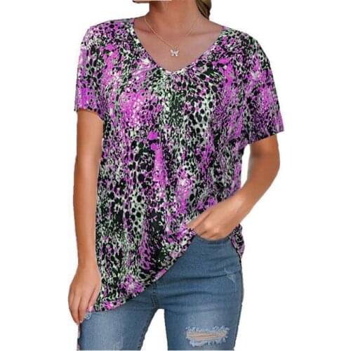 4XL 5XL Plus Size Women T Shirt Short Sleeve Leopard Print Tops Oversized Casual V-Neck Loose Ladies Top Tee Summer 2021 New