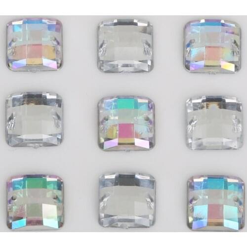 50-100pcs 8mm/10mm/12mm Flatback Rhinestones Sew On Crystals Stones Square Acrylic Strass For DIY Clothes Craft