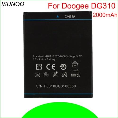 ISUNOO 5pcs/lot battery Batterie Batterij Bateria 2000mAh for Doogee Voyager2 DG310 MTK6582 Quad Core 5.0 Inch phone battery