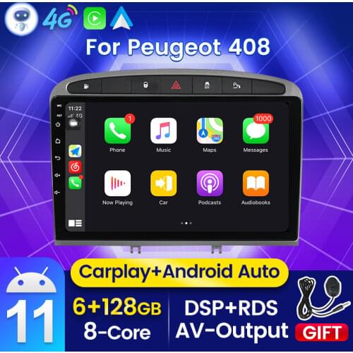 9inch 4G Lte Android 11 Car Radio GPS Ram 6G For Peugeot 408 308 sw 2010-2016 Stereo Navigation 2 DIN Support OBD2 WiFi DAB SWC