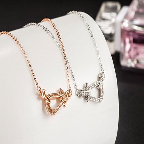 Trendy Luxury Simple Horseshoe Buckle Pendant Necklace For Women Zircon Temperament Party Fashion Jewelry Gifts Clavicle Chain