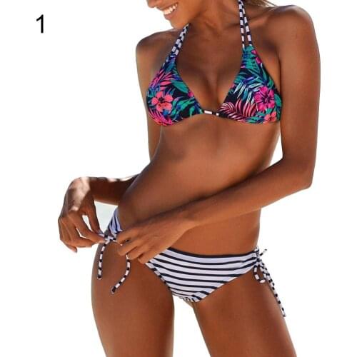 Flower Striped Geometric Women Halter Bikini Set Two-piece Swimwear Swimsuit