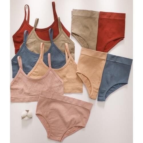 Women Seamless Tops Bra Set Classic Briefs Sexy Lingerie Open Back Female Underwear Tank Crop Comfort Sleep Bra And Panties Set