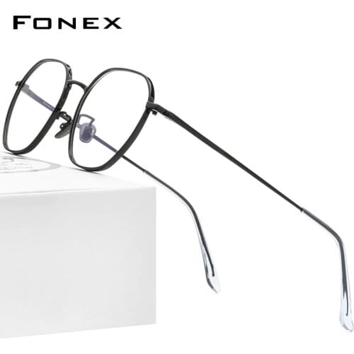 FONEX Pure Titanium Glasses Frame Men Myopia Optical Prescription Vintage Eyeglasses Frame Women New Gold Polygon Eyewear 8519
