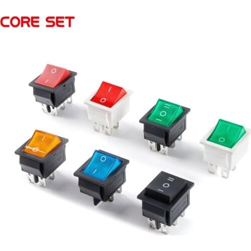 KCD4 Rocker Switch Black Transparent Red Green LED Light 4 6 Pins 2 3 Gears 20A Silver Contact Switch Power Button Switch