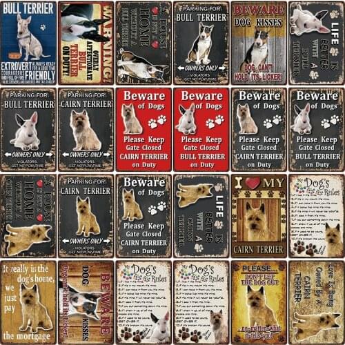 [ Kelly66 ] Pet Warning Dog Rules Better With Cairn Bull Terrier Metal Sign Home Decor Bar Wall Art Painting 20*30 CM Size DG-38