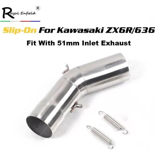 Round 51mm Slip-on stainless steel Motorcycle exhaust middle link pipe for Kawasaki zx6r 636 2009 2010 2011 2012 2013 14 15 1617