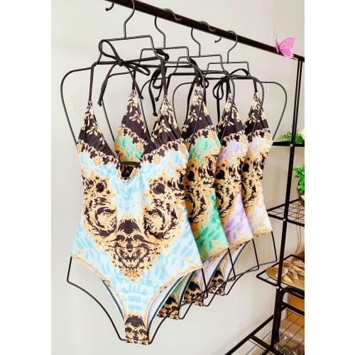 New Sexy 2 Piece bikinis Women Flower Print Bathing Suits Vintage Swimwear Summer Bandage Beach Wear Swim Suit Plus Size S-XL