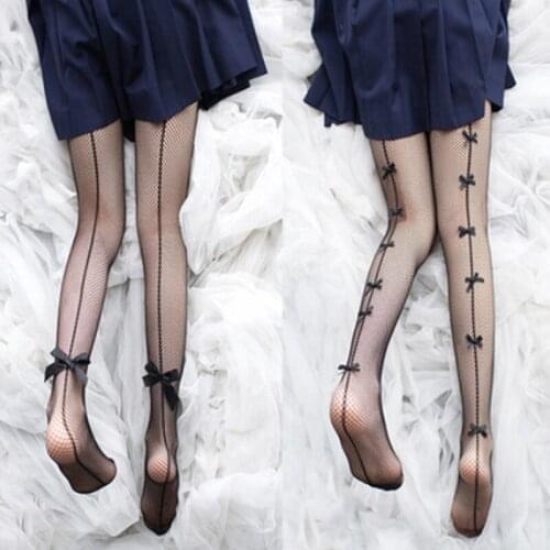 Richkeda Store New 2021 Fashion Girl Sexy Fish Net Bow-Knot Fishnets Pantyhose Hollow Floral Black Stockings Women