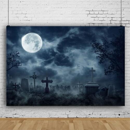 Mocsicka Halloween Backdrop Tombstone Zombie Moon Dark Cloud Horror Party Background Photocall Photography Prop Graveyard Forest
