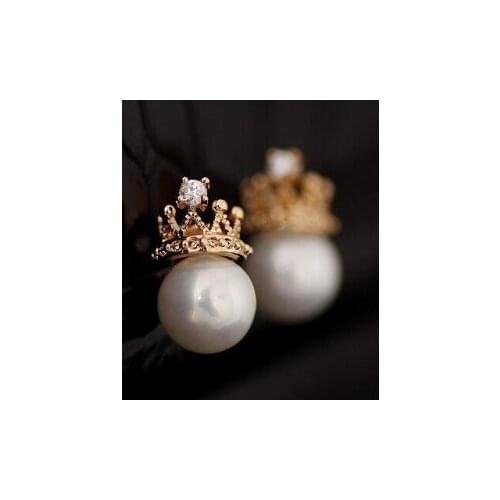 Fashion Jewelry Crystal Earrings Ol Temperament Crown Imitation Pearl Earrings Bohemian Luxury Earrings