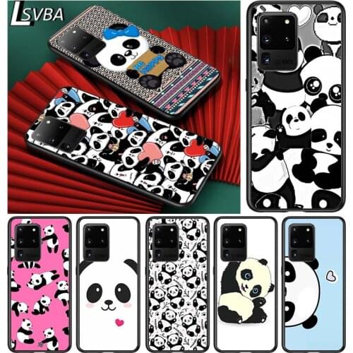 Cartoon cute panda for Samsung S20 FE Ultra Plus A91 A81 A71 A51 A41 A31 A21 A11 A72 A52 A12 Soft Black Phone Case
