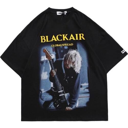 Rock Figure Print Short Sleeve T-shirt Mens INS European Popular Logo High Street Round Collar Five Point Sleeve Street Trend