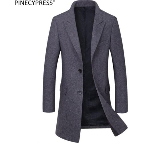 Man Wool Long Jacket High Quality Red Black Grey Thick Cotton Padded Buttons Male Trench Pockets Overcoat Men Woolen Coat