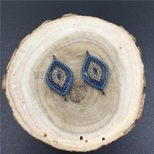 MY0703 Micro Pave CZ and Turquoises Evil Eye Connector Colorful Zirconia CZ Space Gun Black Plated Necklace Charm Pendant