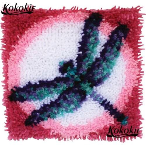 Latch hook pillow kits dragonfly handmade 3d carpet handicraft Crocheting Rug yarn cross stitch kit Cushion embroidery yarn