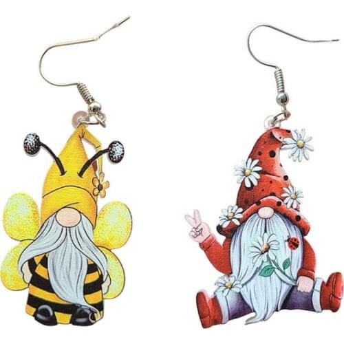 Mismatched Christmas Sunflower Be Kind Gnome Acrylic Holiday Statement Earrings Pierced or Clip-on