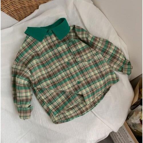 2021 new girls boys plaid shirt cotton autumn full sleeve kids top