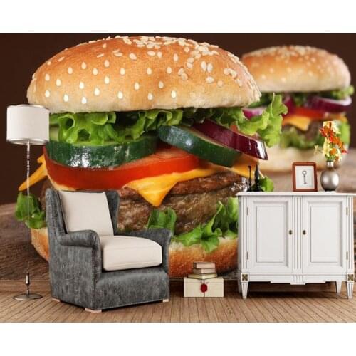 Custom food wallpaper, burger murals for kitchen restaurant bar background wall home decoration wallpaper