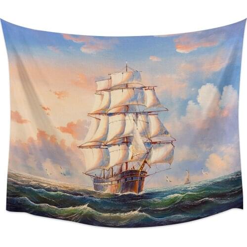 Sailboat Oil Painting Wall Tapestry Home Wall Decor Tapestry Cover Beach Towel Picnic Mat Yoga Mat