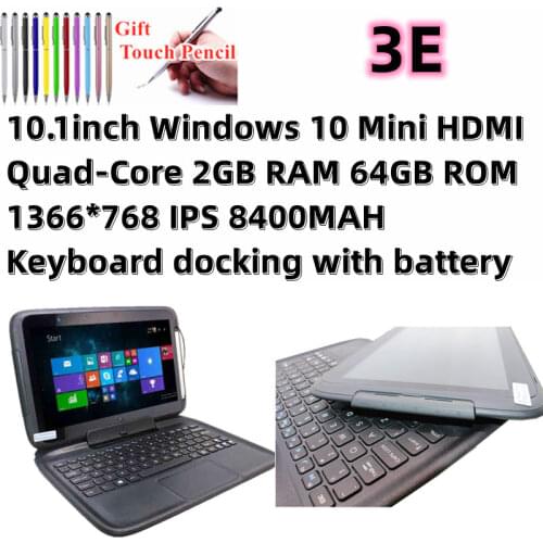 10.1inch 3E Windows10 PRO Tablet PC 2GB+64GB Quad-Core 1366*768 IPS Keyboard Docking with battery Capacitive stylus