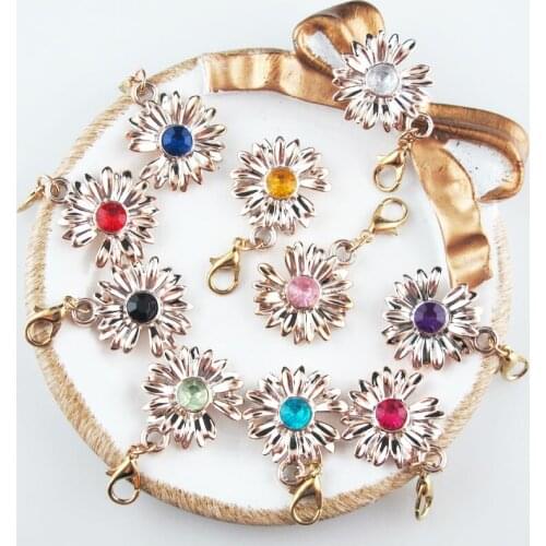 10Pcs KC Gold Plated Mixed Crystal Daisy Charms With Lobster Claw Clasps 21x24mm