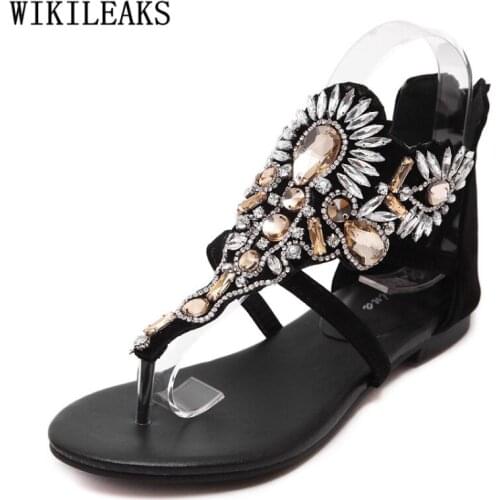 Crystal Woman Sandals 2021 Summer Flats Ladies Shoes and Sandals Bohemian Sandals Women Luxury Brand Wedding Shoes Bride Zapatos