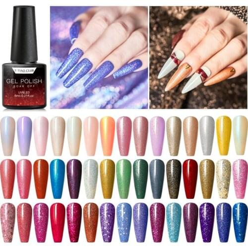 T-TIAO CLUB 6ml Glitter Gel Nail Polish Bling Sequins Manicure Soak Off Nail Art UV Gel Polish Lacquer Nail Art Design