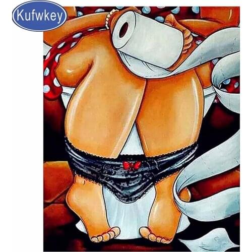 Fat lady Toilet paper diamond embroidery full round square cross stitch diamond painting mosaic cartoon funny woman Picture art