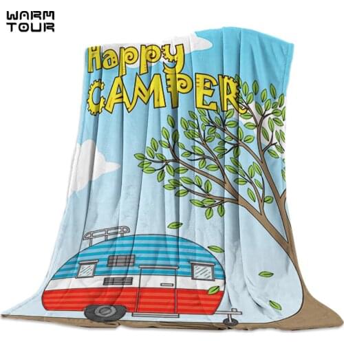Vintage Caravan Printed Nap Blanket Soft Comfortable Velvet Plush Cartoon Blankets Warm Sofa Bed Sheets