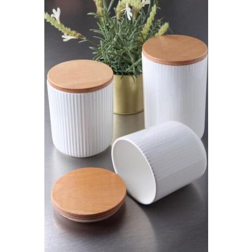 VİPGROSS DOMINO 3-STORAGE CERAMIC TR-1594 kitchen mother seasoning set salt shaker pepper shaker tableware wooden bamboo