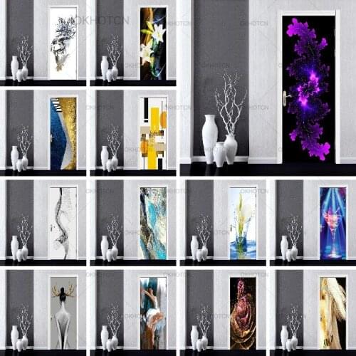 Yoga Door Sticker Modern Fashion Art Dancing Girls Wall Stickers 3D PVC Adhesive Waterproof Removable Wallpaper Home Decor Decal