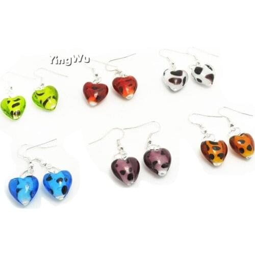 Yingwu Handmade Womens Romantic Elegant Cute Dangle Small Love Heart Murano Glass Earrings HOT Wholesale 24pairs