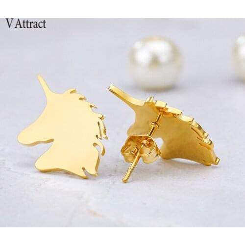 V Attract 2019 Fashion Unicorn Stud Earring for Women Retro Gold Color Animal Horse Ear Studs Party Jewelry