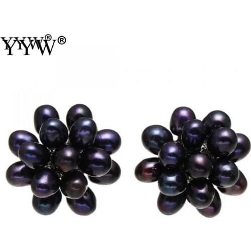 YYW 20mm Women Pearl Earrings Bridal Wedding Gifts Flower White Pink Black Color Freshwater Pearl Ear Studs Earrings For Woman