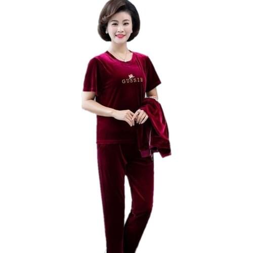 2020 Korean fashion clothes large size Women sportswear embroidered 3 piece set Gold velvet Tracksuit female Autumn clothes 1518