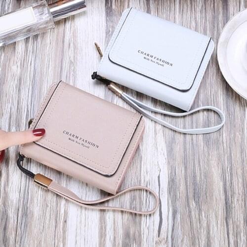 Women`s Wallet Korean Version Small Fresh Wristband Zipper Student Photo Card Zero Purse Short Three-Fold Coin Clutch New