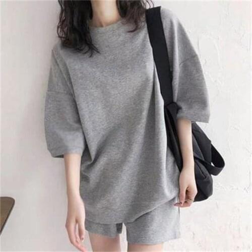 Women Soild Korean Simple Loose Casual Shorts Tracksuit Summer New Short Sleeve T-shirt And Shorts Two Piece Set Woman Suits