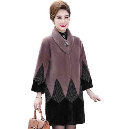 Women Winter Jacket High Quality Thick Imitation Mink Cashmere Coat Noble Middle-aged Mother Knit Cardigan Sweater Jacket W2213